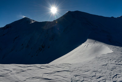 Looking towards Starorobocianski Peak 2176m on the left and Konczysty Peak 2002m on the right from Dudowa Pass, Tatra NP