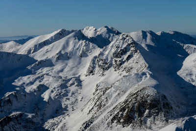 W view from Jarzabczy Peak 2137m, Ostry Rohac 2088m centrally on the right, Tatra NP