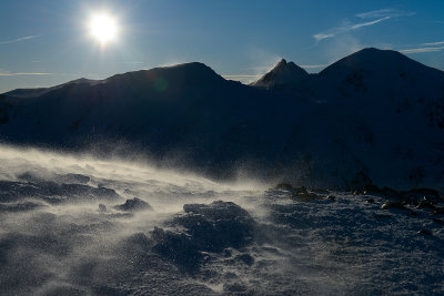 On Trzydniowianski Peak 1758m, Wolowiec 2064m and Ostry Rohac 2088m behind, Tatra NP