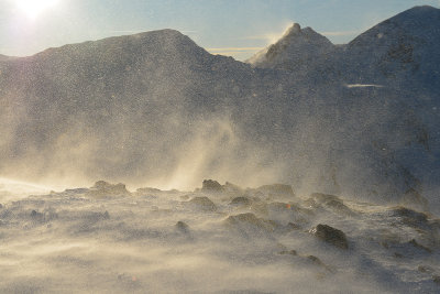 Snowstorm on Trzydniowianski Peak 1758m, Ostry Rohac 2088m far behind, Tatra NP