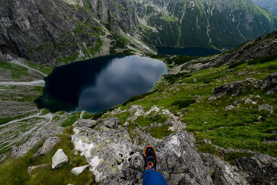 Looking down on Black Lake under Rysy from the way to Upper Bialczanska Pass