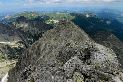 N view from Kezmarsky Peak towards Belanske Tatra, Small Kezmarsky Peak in the foreground