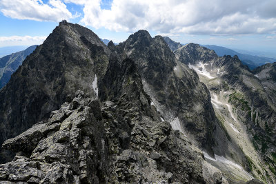 SW view from Kezmarsky Peak towards Lomnicky Peak and Pysny Peak