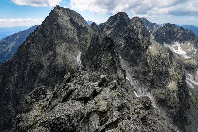 SW view from Kezmarsky Peak towards Lomnicky Peak and Pysny Peak