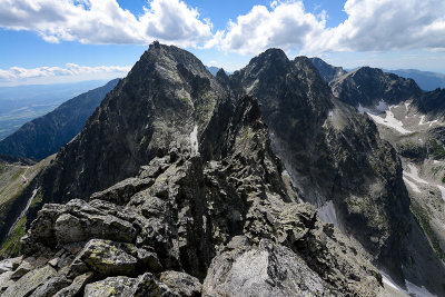 SW view from Kezmarsky Peak towards Lomnicky Peak and Pysny Peak