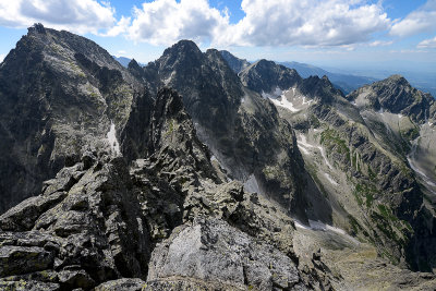 W view from Kezmarsky Peak towards Pysny Peak and Baranie Rohy Peak