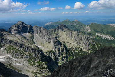 N view from Kezmarsky Peak towards Kolovy Peak, Jahnaci Peak and Belanske Tatra behind