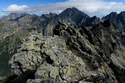 Climbers on Ganek ridge, far behind Gerlach Peak