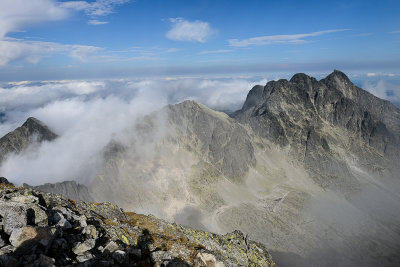 Baranie Rohy and on the right Pysny Peak and Lomnicky Peak, view from the summit of Ice Peak