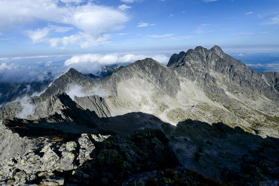Baranie Rohy and on the right Pysny Peak and Lomnicky Peak seen from Ice Peak N ridge