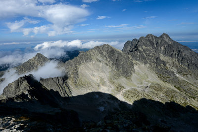 Baranie Rohy and on the right Pysny Peak and Lomnicky Peak seen from Ice Peak N ridge