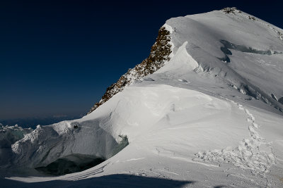 View towards Lyskamm Ost summit 4527m from its eastern ridge