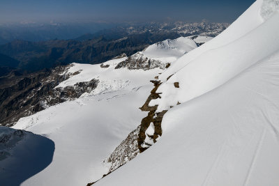 The southern slopes of Lyskamm Ost and Lys Occidentale glacier seen from the summit 4527m