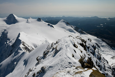 Looking down the climbing route on eastern ridge from Lyskamm Ost summit 4527m