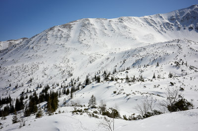 Upper Chocholowska Valley, close-up on northern ridge of Lopata
