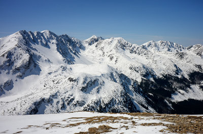 View from Rakon 1879m on the main West Tatras ridge from Tri Kopy 2136m on the left to Brestova 1953m on the right