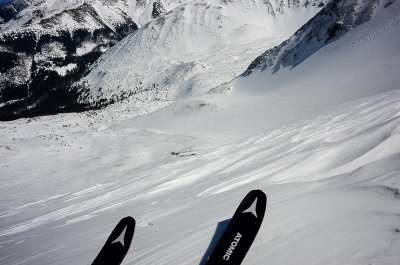 Looking down from Rakon 1879m the free-ride slope in Upper Chocholowska Valley