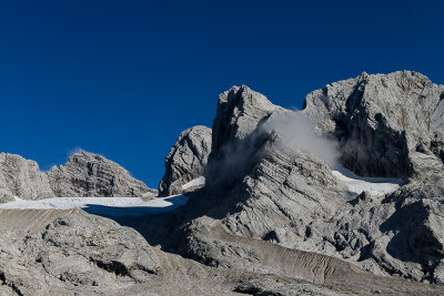 Looking towards Hoher Dachstein 2995m behind on the left over the Great Gosau Glacier, Dachstein