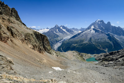 On the way to Col du Belvdre, far behind on the left Glacier d'Argentire, on the right Aiguille Verte 4121m