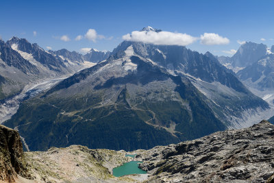 Looking back owards Aiguille Verte 4121m, in the bottom Lac Blanc 2352m 