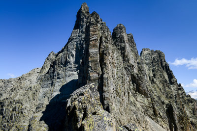 Aiguille de la Tte Plate 2944m from Aiguille du Belvdre ridge over Col du Belvdre 2780m