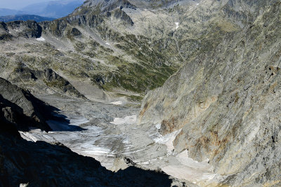Looking down the leftovers of Glacier de Brard from Col du Belvdre 2780m