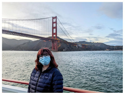 Norah with the Golden Gate Bridge