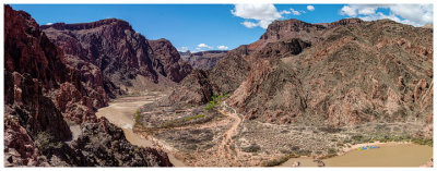 Panorama of the Colorado River, Bright Angel Campground, and Boat Beach