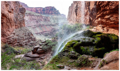 Ribbon Falls with a canyon backdrop