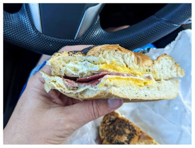 The Bagel Shoppe pastrami breakfast sandwich