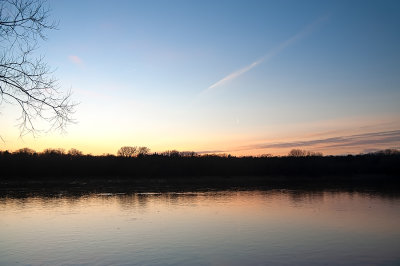 Winter Sunset At Wisla River