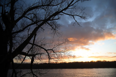 Winter Sunset At Wisla River
