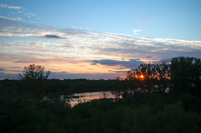 Sunset, River And Trees