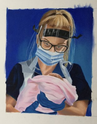 Oil portrait of a midwife for NHS Heros