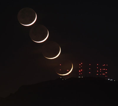 Crescent Moonset Behind South Mountain Towers -- May 25, 2020