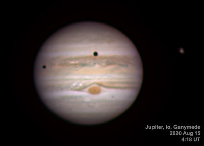 Jupiter With Io and Ganymede Shadows: 8/15/20