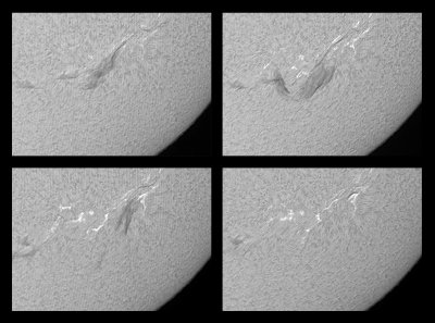 Prominence (filament) lifting off surface of sun