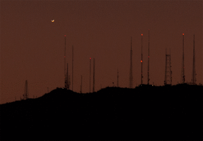 Crescent Venus Setting Behind South Mountain Radio Towers