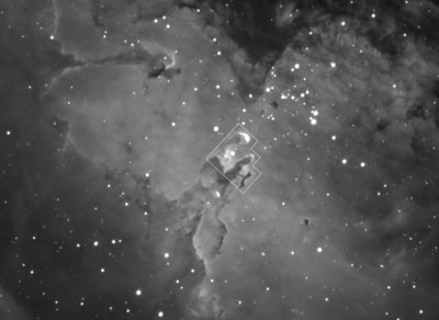 Eagle Nebula With Old HST Pillars of Creation Frame Overlaid