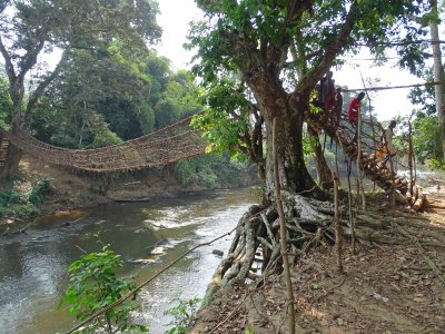 A vine bridge, which we crossed (had to walk barefoot as it's a sacred bridge)