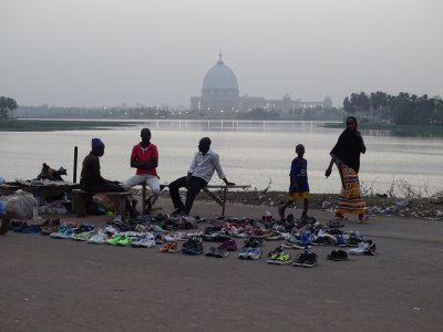 A waterside market and a view of the Basilica
