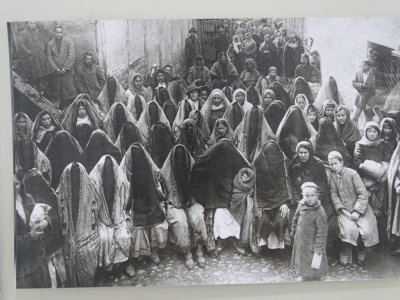 This is an old photograph of Tajik women who were forced to cover their faces; Stalin banned this practice.
