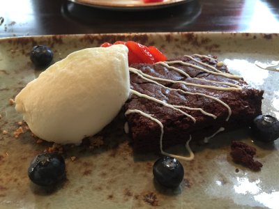 Jo couldn't resist the delicious brownie with ice cream