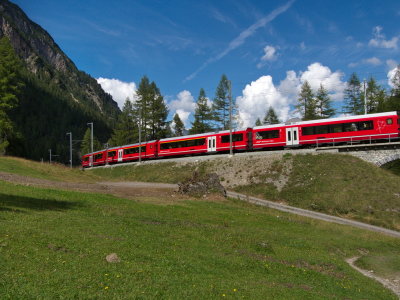 RhB local train, after crossing one of the Albula viaducts