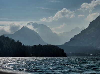 Late afternoon boat trip on Lake Sils