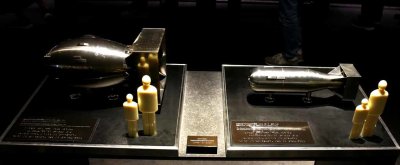 SCALE OF THE BOMBS - LITTLE BOY (R) HIROSHIMA AND FAT MAN (L) NAGASAKI