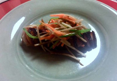 GRILLED MISO SABLEFISH TOPPED WITH JULIENNED VEGETABLES