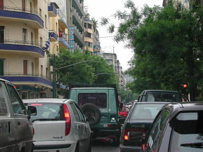 Morning traffic in  Athens