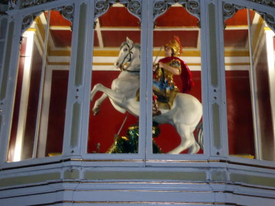 Statue of St George on a white horse in the Cathedral of Saint George (Duomo di San Giorgio)