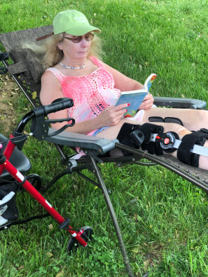 Busted knee, bless her heart.